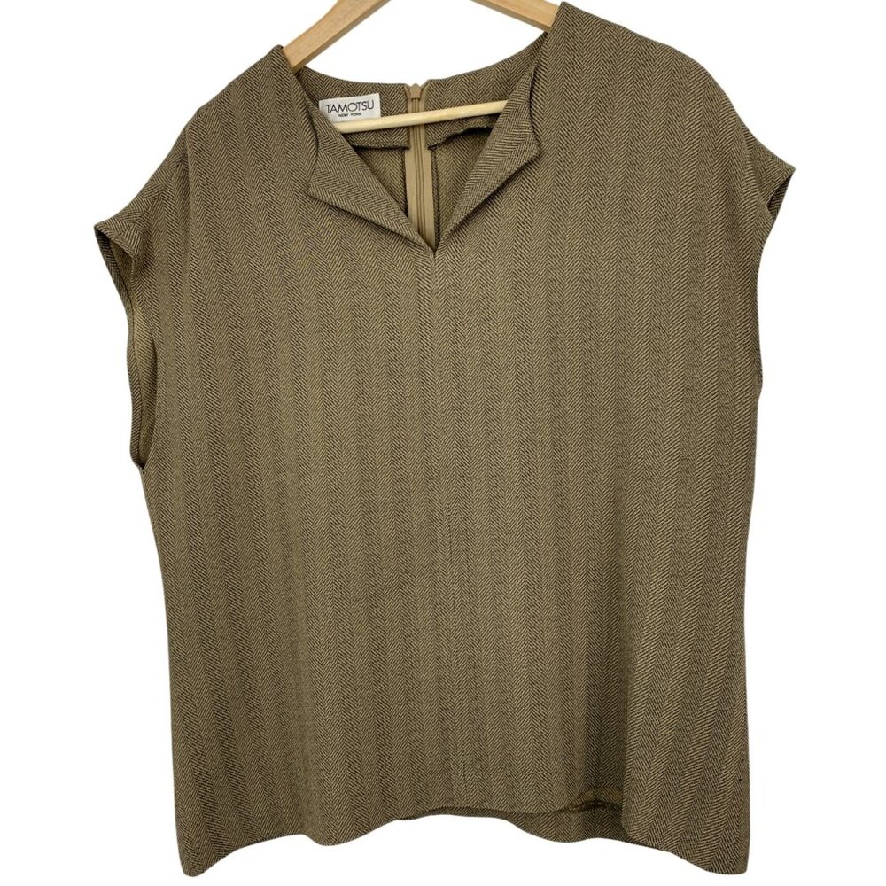 Tamotsu New York Womens Herringbone Cap Sleeve Top Size M RH10460 Career